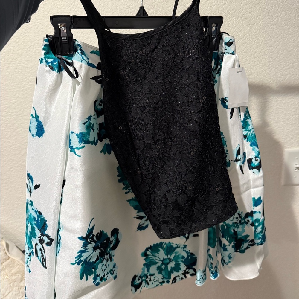 Black Lace Top with Floral Skirt